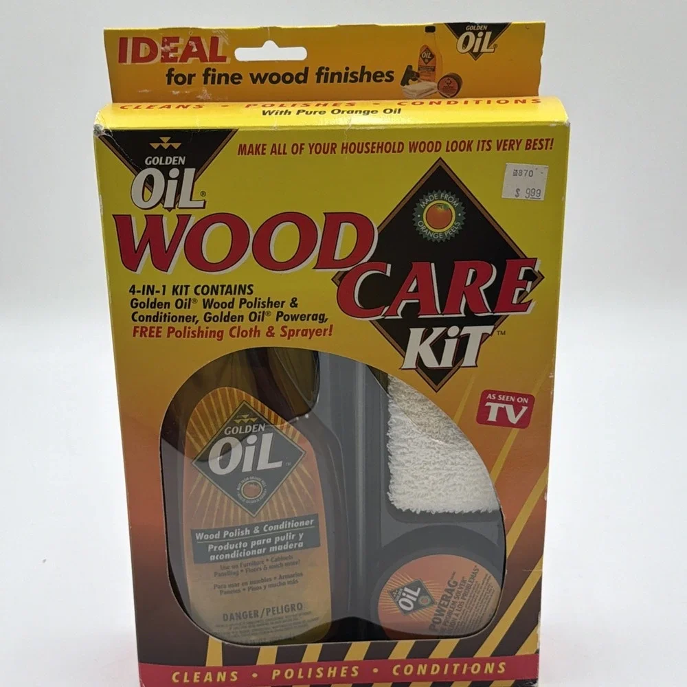 Rare Golden Oil Wood Care Kit Polisher & Conditioner Power Rag As Seen On TV